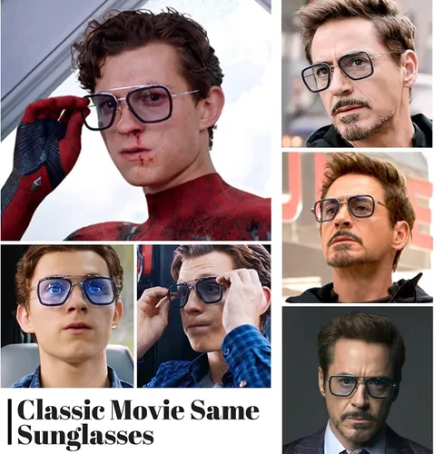 Vista 6 de Sehnsucht Tony Stark - Gafas de sol Iron Man con protección UV, cuadradas, de metal, Spider Man Downey Pilot