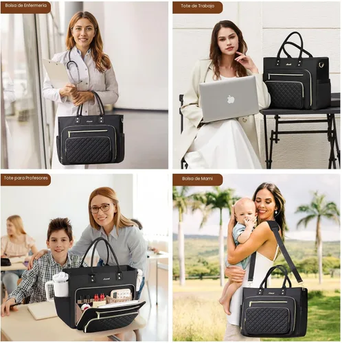 Vista 2 de LOVEVOOK Bolsa Tote para Maestras para Mujeres Trabajo, Bolsa para Laptop Bolsa Tote de Trabajo Bolsas de Enfermera Con Portavasos Grande, Maletín