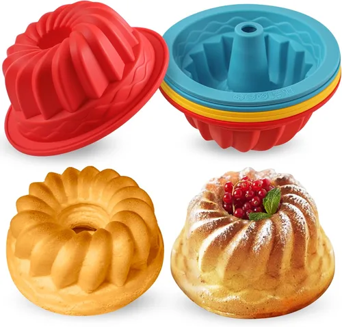 Vista 8 de Webake Juego de 6 moldes de silicona para tartas de 4 pulgadas, antiadherentes, sin BPA, para hornear, magdalenas, cupcakes