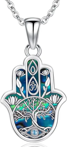 Vista 32 de Aniu Joyería de plata de ley 925 Hamsa de Fátima para mujer con circonita cúbica, viene con caja de regalo negra