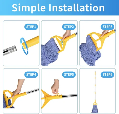 Vista 6 de Trapeador comercial, trapeador industrial resistente con mango de 63 pulgadas Looped-End String Wet Mops for Floor Cleaning for Warehouse