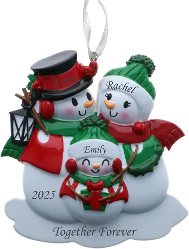 Vista 7 de Adorno de Navidad familiar 2025 – Adorno personalizado para familias – Adorno familiar de muñeco de nieve personalizado – Decoración de árbol