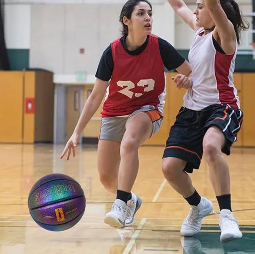Vista 8 de KUYOTQ Baloncesto para mujer juvenil, cuero morado brillante, talla 6 (28.5 pulgadas), baloncesto con textura deslumbrante de color brillante
