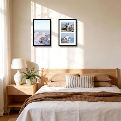 Vista 6 de Golden State Art, marco de collage de madera negra de 12 x 19 con paspartú blanco - Muestra dos fotos de 8 x 10 - Vidrio real, colgador de dientes