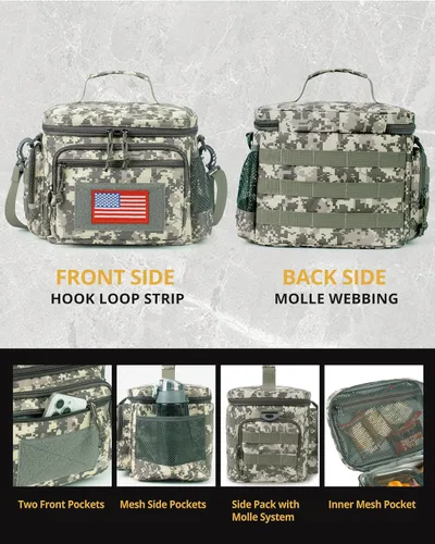 Vista 4 de ATRIPACK Lonchera táctica para hombres, bolsa de almuerzo táctica Molle con correas a prueba de fugas, aislada, para mujeres, comida para adultos