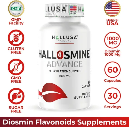 Vista 7 de Hallusa Natural Hallosmine Advance 1000mg Suplemento de diosmina para la circulación y apoyo venoso, salud vascular, venas visibles, arañas, flujo