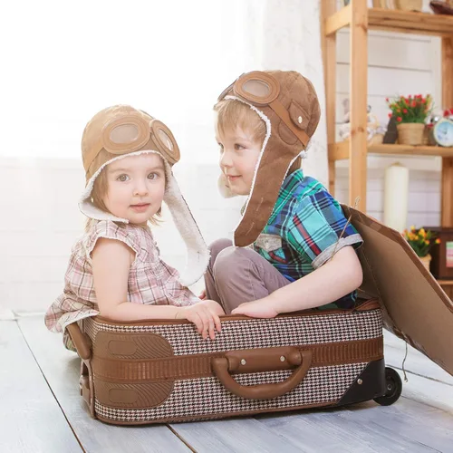 Vista 4 de Gorro con orejeras con polar, muy cálido, estilo aviador. Ideal para niños, de Happy Will Pilot., Talla libre, Marrón