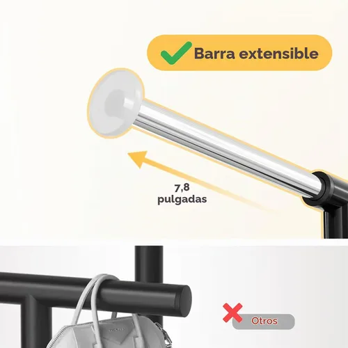 Vista 7 de Perchero de ropa estándar, 50 pulgadas de largo, con estantes de malla sobre ruedas, estante de armario portátil ajustable para dormitorio, cuarto
