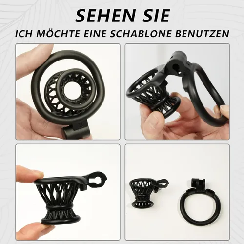 Vista 2 de Jaula de castidad negativa Juguete sexual masculino con 4 anillos de pollos 3D pequeños dispositivos de chasidad bloqueadas jaulas de nylon trampa