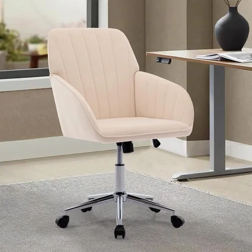 Vista 24 de Silla de escritorio de terciopelo para oficina en casa, moderna silla ajustable para computadora, silla giratoria, bonitas sillas de tocador