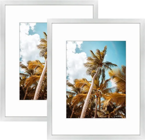 Vista 137 de Frametory, Marco de fotos de 11 x 14 pulgadas con paspartú para fotos de 8 x 10 pulgadas, moldeado ancho de vidrio de alta definición, accesorios
