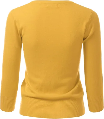 Vista 3 de danibe Suéter de punto suave con cuello en V y botones para mujer (S-XXL), Dbt303_babyyellow