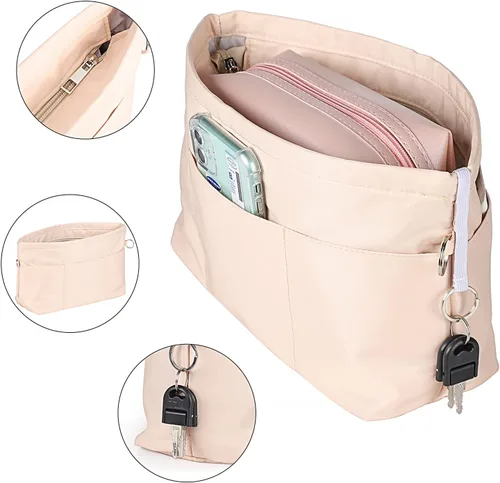 Vista 3 de Organizador de bolso de nailon, organizador de bolso, bolsa moldeadora en bolsa (beige, mediano)