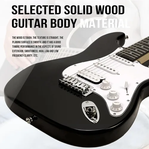 Vista 7 de Soulmate - Kit de guitarra eléctrica para principiantes de 39 pulgadas, tamaño completo, guitarra eléctrica de cuerpo sólido con pastilla HSS