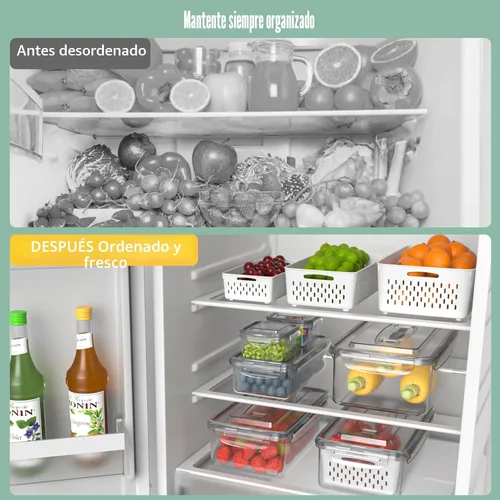 Vista 3 de 5 recipientes de almacenamiento de frutas para refrigerador con colador extraíble y tapa con asa, organizadores y almacenamiento de refrigerador