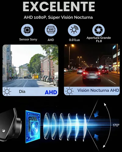 Vista 2 de 【Rotación de 360°】 Cámara de respaldo AHD 1080P para coche Super visión nocturna 170° gran angular cámara inversa IP69 impermeable cámara