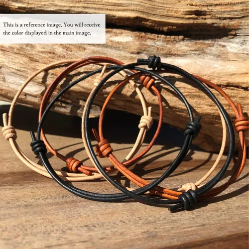 Vista 15 de Pulsera de cuero genuino para hombre de 0.059 in – Brazalete ajustable hecho a mano, pulsera de cuero minimalista para hombre, accesorios simples