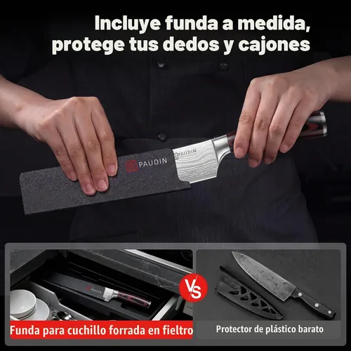 Vista 5 de PAUDIN Cuchillo de chef, cuchillo de cocina afilado de acero inoxidable de alto carbono de 8 pulgadas con mango ergonómico, caja de regalo