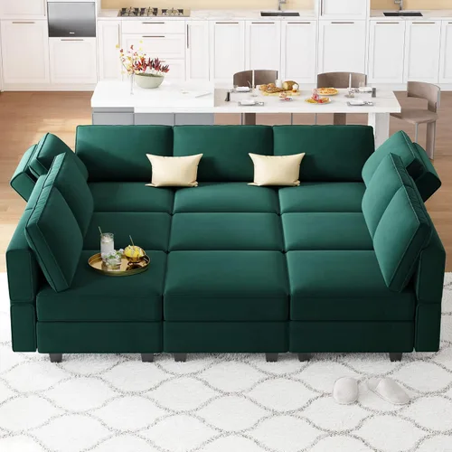 Vista 17 de Belffin Sofá Seccional Modular de Terciopelo con Chaise Lounge Sofá Cama Seccional con Chaise de Almacenamiento Sofás Cama Sofá para Sala de Estar