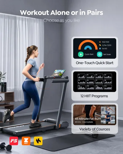 Vista 6 de Acezoe Foldable Walking Pad Treadmill with Handle Bar, Bluetooth Speaker Negro Amarillo