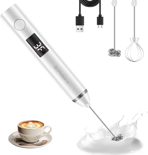 Vista 8 de Philorn - Varilla espumadora de leche recargable eléctrica de mano, batidor mini para café con leche, capuchino, frappé, matcha, chocolate caliente
