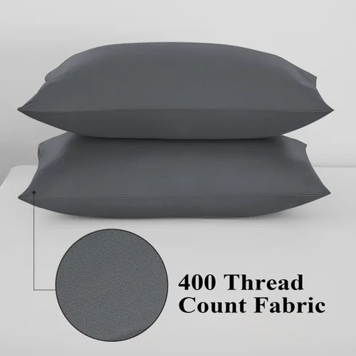 Vista 48 de Juego de 2 fundas de almohada 100% de algodón egipcio, fundas de almohada refrescantes de 400 hilos, fundas de almohada suaves y transpirables