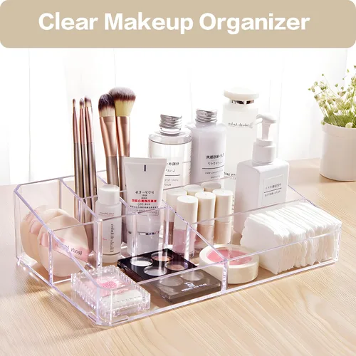 Vista 2 de Organizador de maquillaje transparente, estuche de almacenamiento de brochas de maquillaje, bandeja de exhibición de cosméticos, organizador