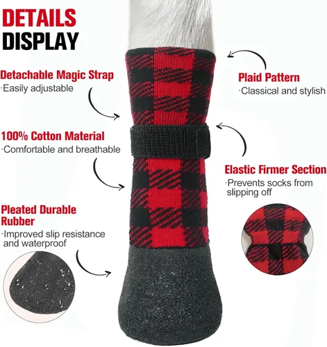 Vista 2 de BEAUTYZOO Calcetines impermeables para perros para evitar que lamen las patas, calcetines navideños para perros para suelos de madera dura