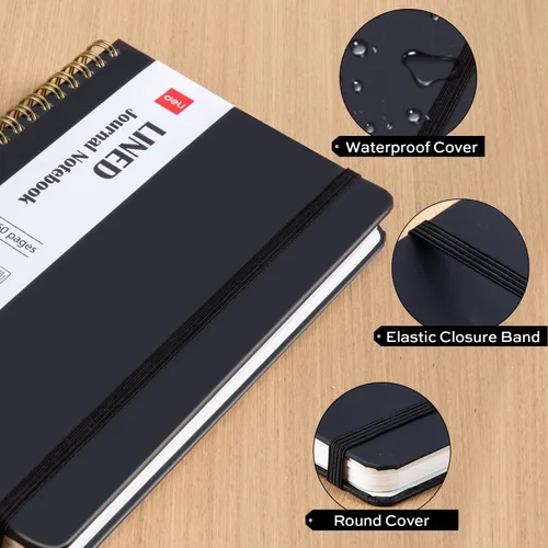 Vista 5 de deli Black Lined Spiral Journal Notebook, 160 Pages, A5 (5.5"x8") Hardcover Writing Notebook, College Ruled Spiral Bound Journal for Women & Men