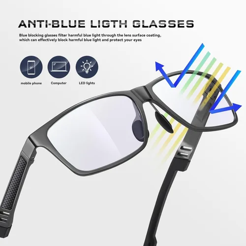 Vista 5 de Gafas de bloqueo de luz azul con marco de metal para hombres y mujeres