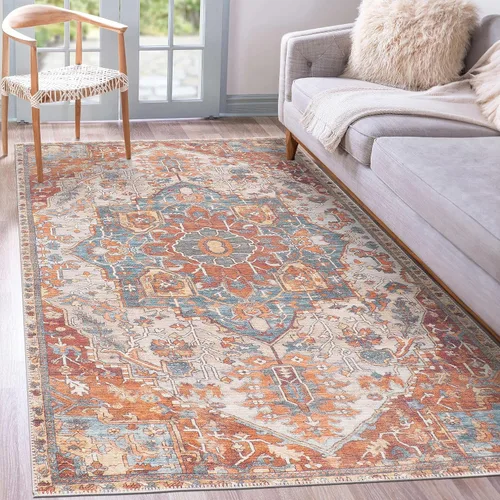 Vista 77 de GLN Rugs Traditional Collection - Alfombra de felpilla lavable a máquina, tradicional lavable, antideslizante, alfombra de felpilla de pelo corto