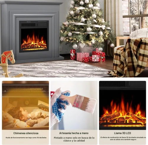 Vista 2 de R.W.FLAME Chimenea eléctrica con repisa de mantel, caja de fuego envolvente de madera, soporte de TV de 36" con chimenea eléctrica independiente