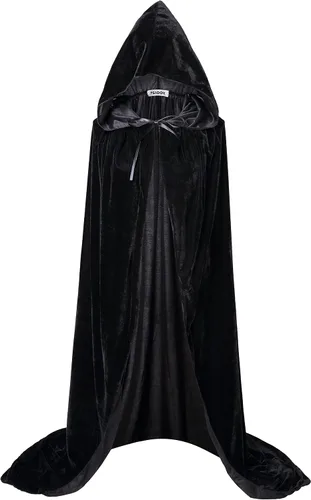 Vista 2 de VGLOOK Capa unisex con capucha para adultos, capa de terciopelo para disfraces de Halloween y cosplay Negro