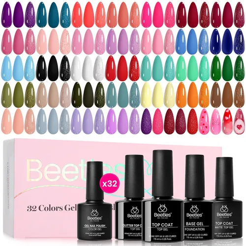 Vista 23 de Beetles - Kit de esmalte de uñas de gel con luz UV, 80 unidades, 55 colores Color Enchantment with Everything Base Top Coat Beginner Starter at