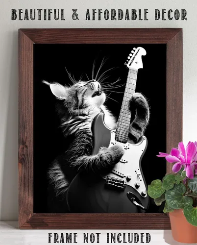 Vista 5 de Purrrfect - Póster sin marco de 11 x 14 pulgadas, arte de rockero felino, decoración de pared musical de guitarra eléctrica, ambiente clásico