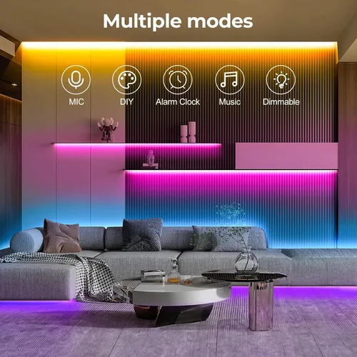 Vista 5 de LUXONIC Tira de luz LED de neón, tira de luz RGB impermeable de 16.4 pies con aplicación/control remoto, luces de cuerda flexible de 24 V, múltiples