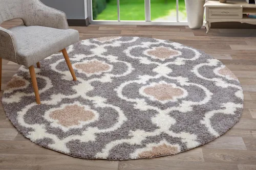 Vista 10 de Alfombra de área peluda para interior, cómoda, estilo entretejido marroquí, Polipropileno, Gris/Crema