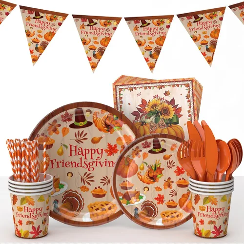 Vista 5 de Decoraciones de fiesta de amigos, decoraciones de regalo de amigos, platos y tazas, servilletas, decoraciones de fiesta de Acción de Gracias
