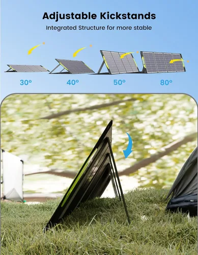 Vista 7 de Greenmagic Panel Solar Portátil de 120W 19V, Kit de Paneles Solares Plegables de 120W con Soportes Ajustables, Impermeable IP65 para Camping
