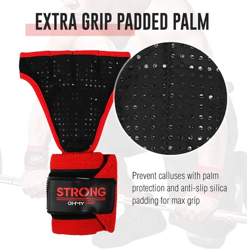 Vista 4 de Guantes de muñeca resistentes para hombre, ideales para entrenamientos, gimnasio, peso muerto y crossfit con protección para la palma de la muñeca