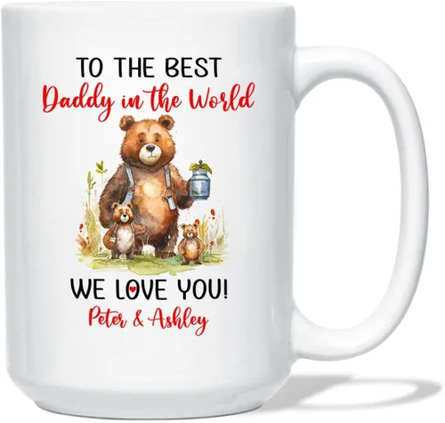 Vista 12 de Taza de café personalizada con nombre y año, taza de cerámica blanca personalizada para bebé, regalo único de taza de café con anuncio de embarazo
