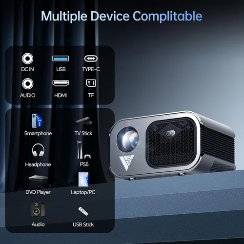 Vista 8 de Mini proyector con WiFi y Bluetooth, soporte 4K, proyector inteligente portátil al aire libre nativo 1080P, pantalla espejo compatible