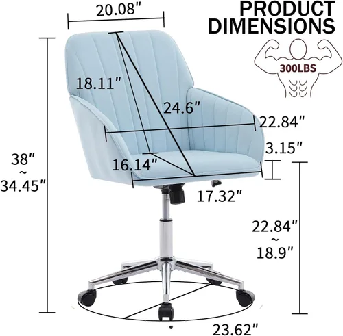 Vista 2 de Silla de escritorio de terciopelo para oficina en casa, moderna silla ajustable para computadora, silla giratoria, bonitas sillas de tocador