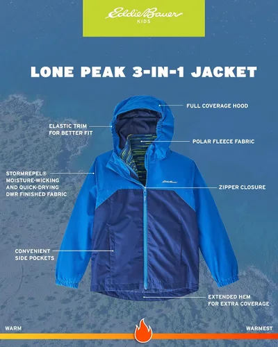 Vista 2 de Eddie Bauer Lone Peak - Chaqueta impermeable 3 en 1 con aislamiento térmico y forro polar extraíble (5-20)