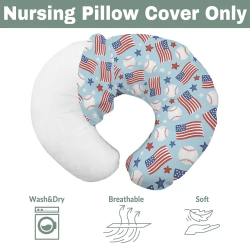 Vista 7 de Fundas de almohada de lactancia para niños y niñas, diseño de bandera estadounidense, béisbol, 4 de julio, estrellas, funda de almohada