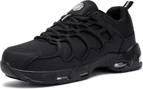 Vista 2 de LARNMERN Zapatos deportivos con punta de acero para hombre, doble amortiguación de aire, antideslizantes, zapatos de seguridad para trabajo