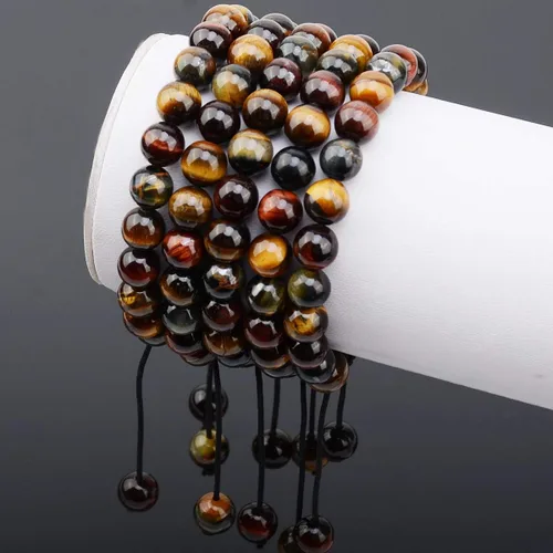 Vista 2 de Massive Beads - Pulsera de cuentas de cristales de macramé con poder curativo natural, unisex, ajustable, 516 pulgadas (8 mm)