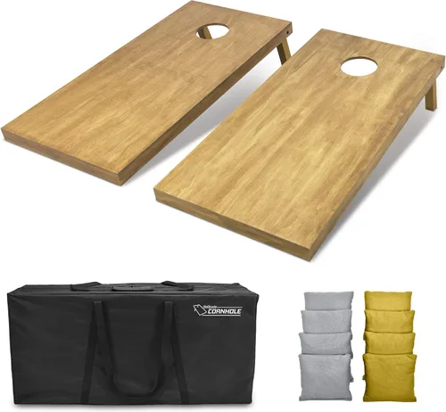 Vista 82 de GoSports 4 ft x 2 ft Regulation Size Wooden Cornhole Boards Set with Light Brown Finish - Includes Carrying Case and Bean Bags Negro- gris