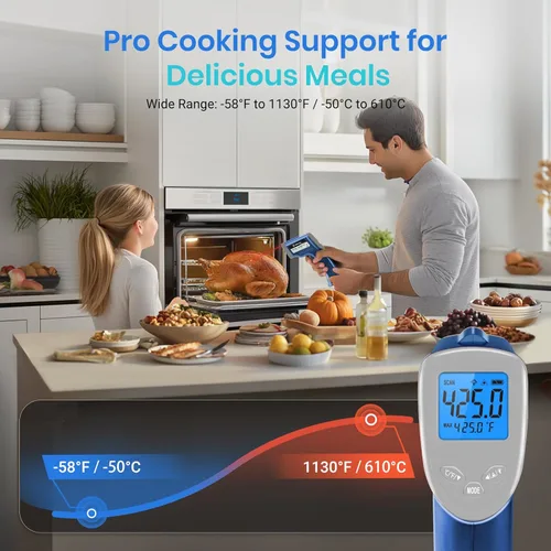 Vista 3 de Etekcity Termómetro infrarrojo láser pistola de temperatura 1080, -58°F ~ 1130°F para carne, alimentos, dulces, pizza, horno, pistola de calor