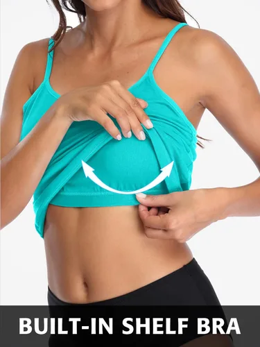 Vista 128 de Camisa Attraco de algodón, con tirantes estilo espagueti, con brasier incorporado, 2 paquetes, para mujer